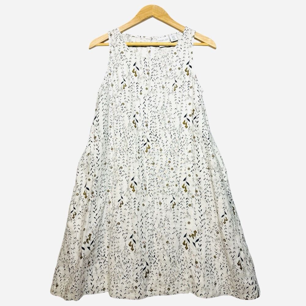 Rachel Zoe 100% Linen Sleeveless Shift A Line Dress Pockets Leaves Women's XS